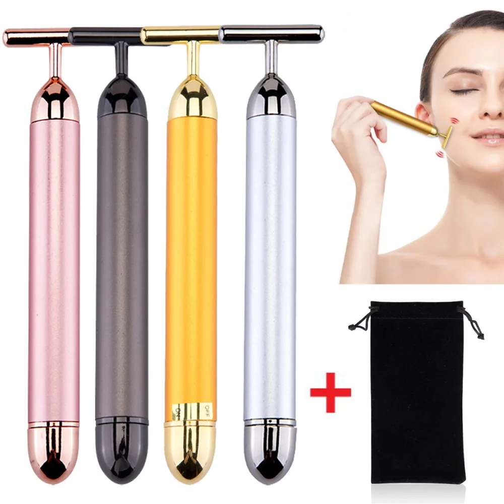 24k Gold Face Lift Bar Roller Vibration Slimming Massager Facial Stick Facial Beauty Skin Care T Shaped Vibrating Tool with Bag 24k Gold Face Lift Bar Roller Vibration Slimming Massager Facial Stick Facial Beauty Skin Care T Shaped Vibrating Tool with Bag