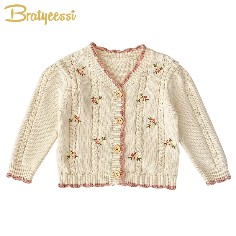 

Baby Cardigan for Girls Embroidery Kids Girl Sweaters Floral Princess Infant Knitted Top Children Knit Outwear Coats