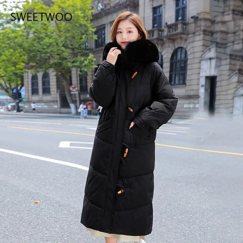 2021 New Winter Jacket Thick Warm Parkas Long Coat Women Jackets Fur Collar Hooded Female Cotton Padded Snow Wear Parka Outwear