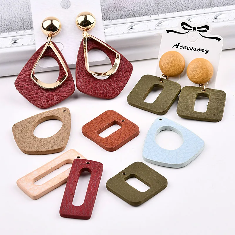 

Korean winter leather accessories DIY ear drops square rectangular geometry all-match earrings hair material package