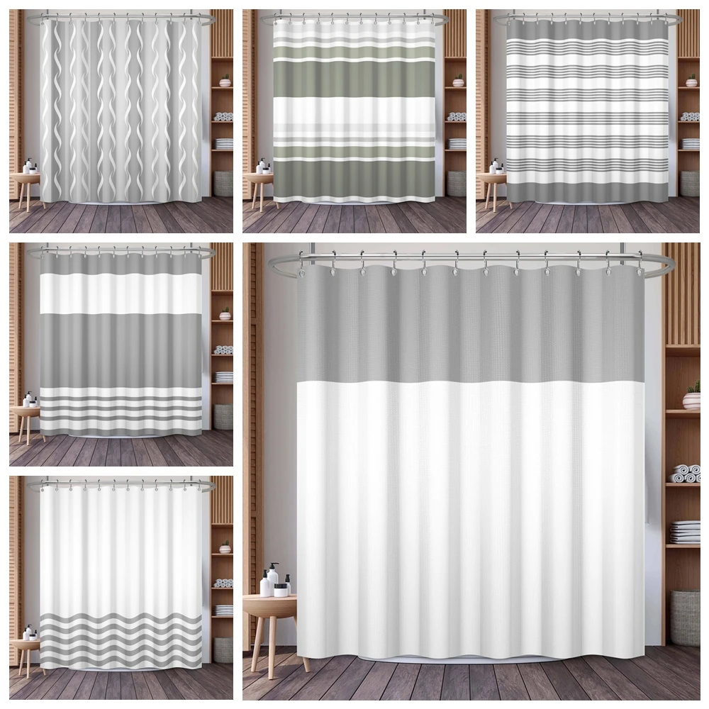 

Waffle Shower Curtains Modern Hotel Style Striped Geometric Pattern Bath Decor Waterproof Polyester Bathroom Curtain with Hooks