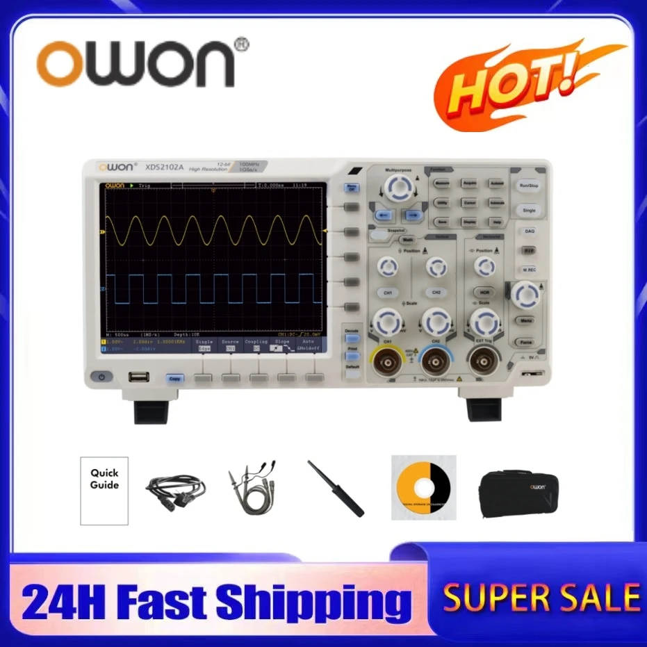 OWON XDS2102A Osiloscopio Digital Oscilloscope 1GS/s 100MHz 2CH 20 Mpts
