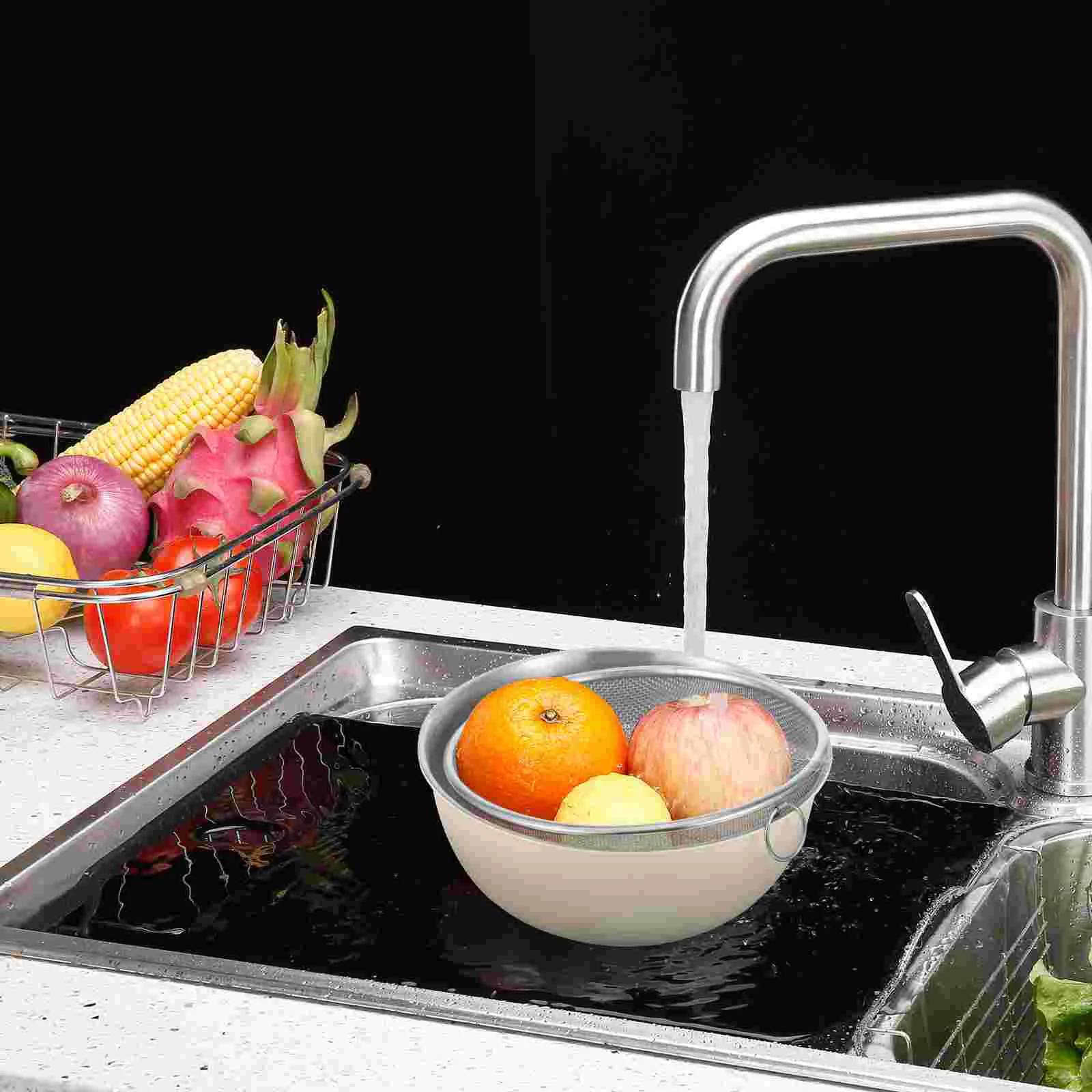 

Egg Beater and Basin Drainer for Cooking Practical Draining Basket Household Rice Cleaner Stainless Steel Glives