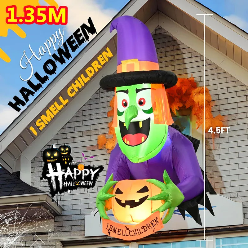Danxilu 12 Piedi Gigante Gonfiabili Halloween per Esterni Strega Spaventosa Che levita con Occhi Rossi e Calderone Gonfiabile Halloween Esterno