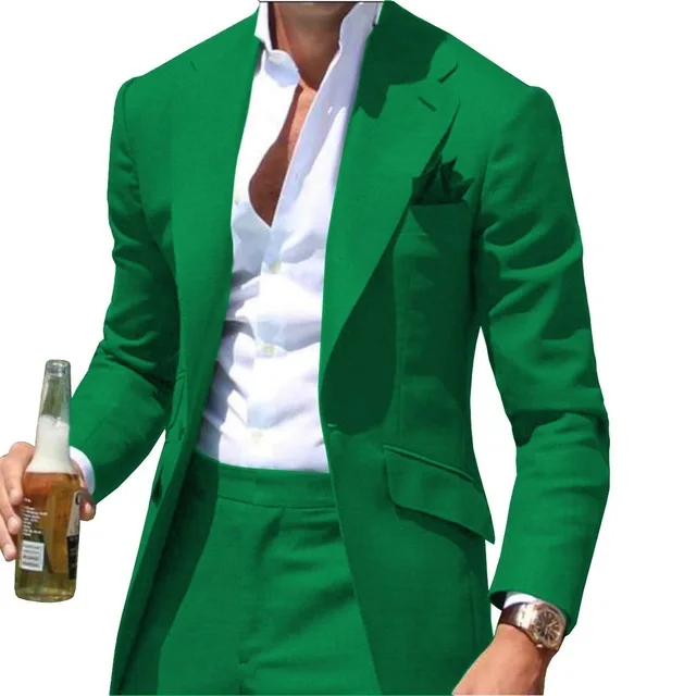 Peak Collar Men Suits Notched Slim Fit Blazers Jackets Pants 2PCS Causal Business Wedding Groom Wear mens suit