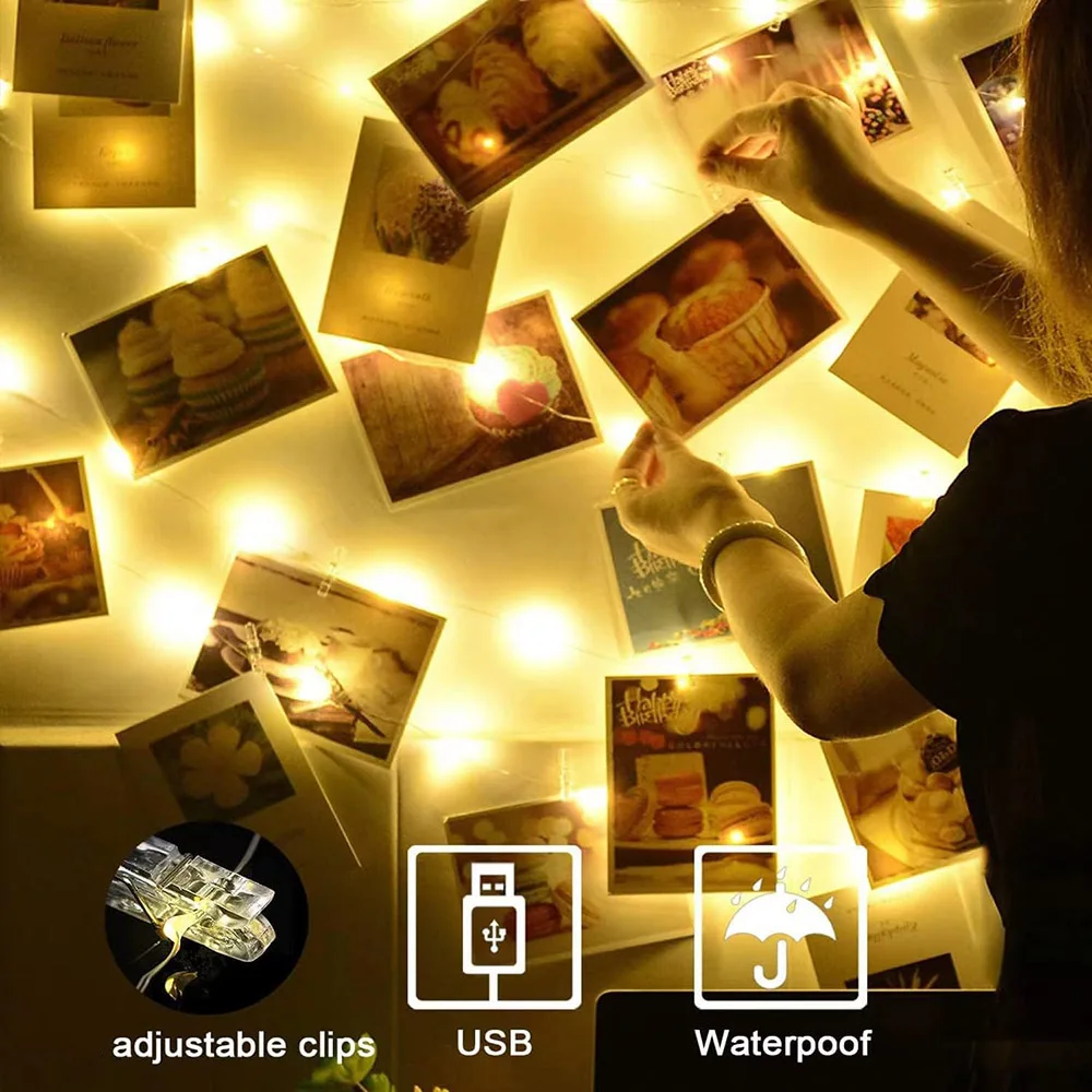 Decorative Lights Photo Clip String Lights LED String Lights LED Fairy Lights String Lights USB Powered With Clips For Bedroom Party