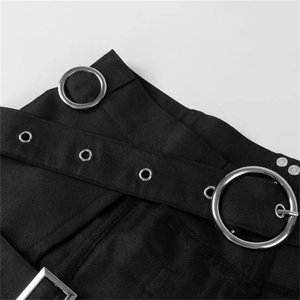 Punk Pleated Skirt Open Front Men's Gothic Leather Belt Medieval Roman Warrior Kilt Metal Stylish Clothing