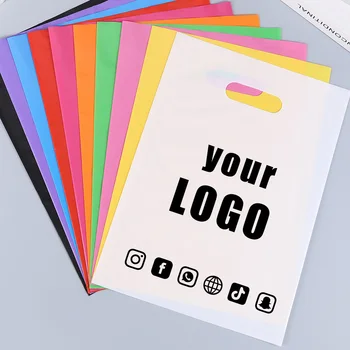 100pcs Custom Plastic Shopping Bags with Logo Personalized Gift Bag for Small Business Packaging Retail Trade Shows Events Party 1