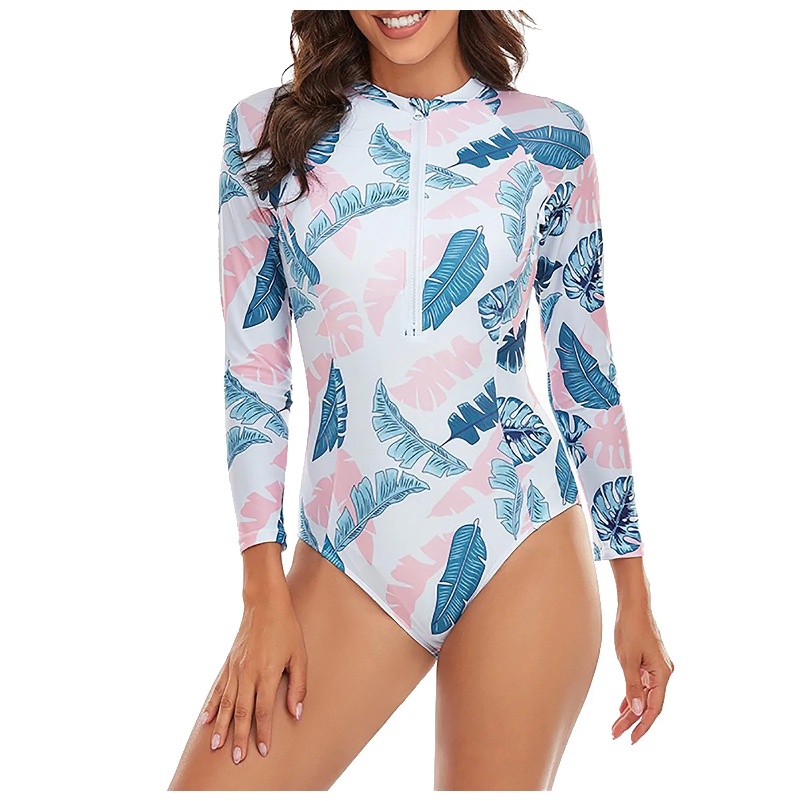

Fashion Women's Long Sleeve Printed Surf Slim Swimsuit Sexy Bikini One Piece купальники женские Traje baño mujer 수영복 여자 2024