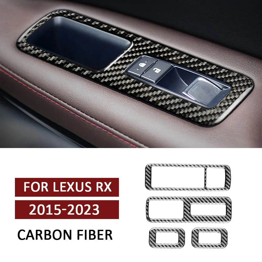 

4pcs Car Window Lift Switch Button Panel Trim Stickers Carbon Fiber for Lexus RX RX300 270 200T 450H 2015-2023 Auto Accessories