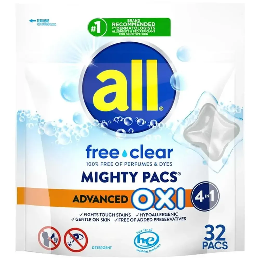 32-Load Hypoallergenic Laundry Detergent Packs Fragrance-Free Deep Clean Gentle Solution