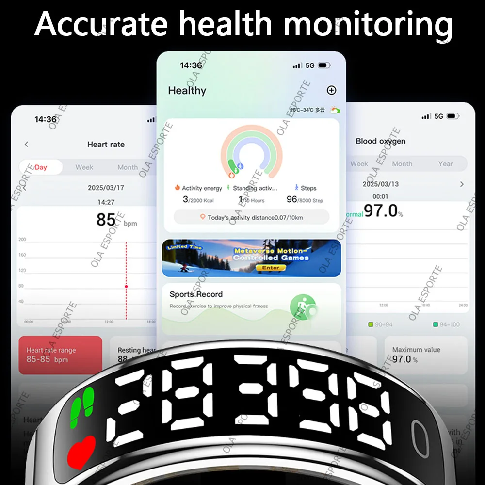 2025 Smart Ring With Screen Tiktok Control 5ATM Waterproof Smartring Heart Rate Temperature Monitoring Smartring Women Men R13 2