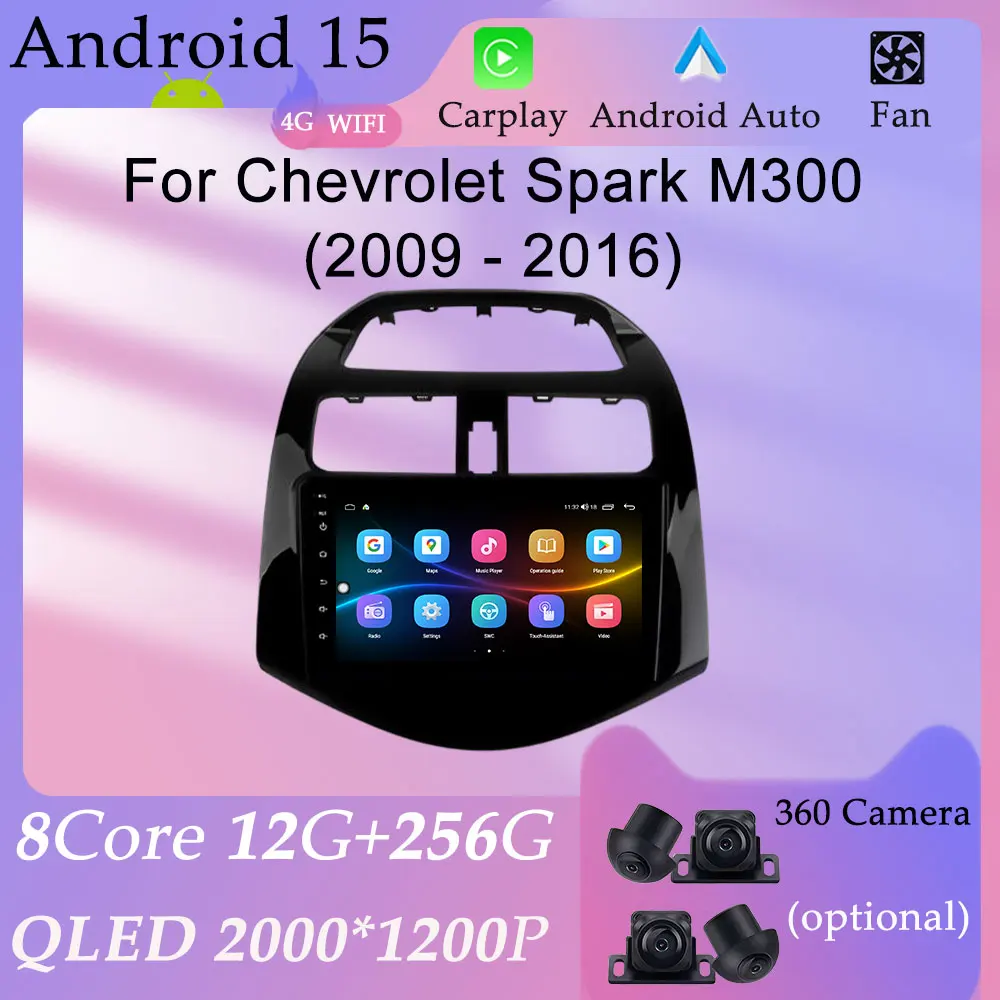 QLED-Bildschirm für Chevrolet Spark M300 2009–2016 CarPlay Autoradio Video Audio Multimedia Player Split Screen GPS-Navigation