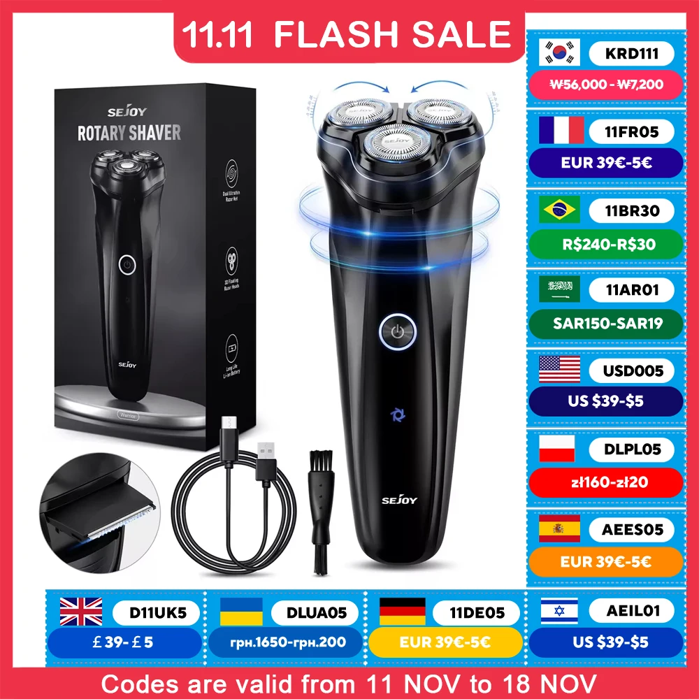 SEJOY Electric Razor 3D Rotary Shaver Pop-Up Beard Trimmer Rechargeable For Men hair clipper,electric shaver,hair trimmer,electric razor,rotary shaver