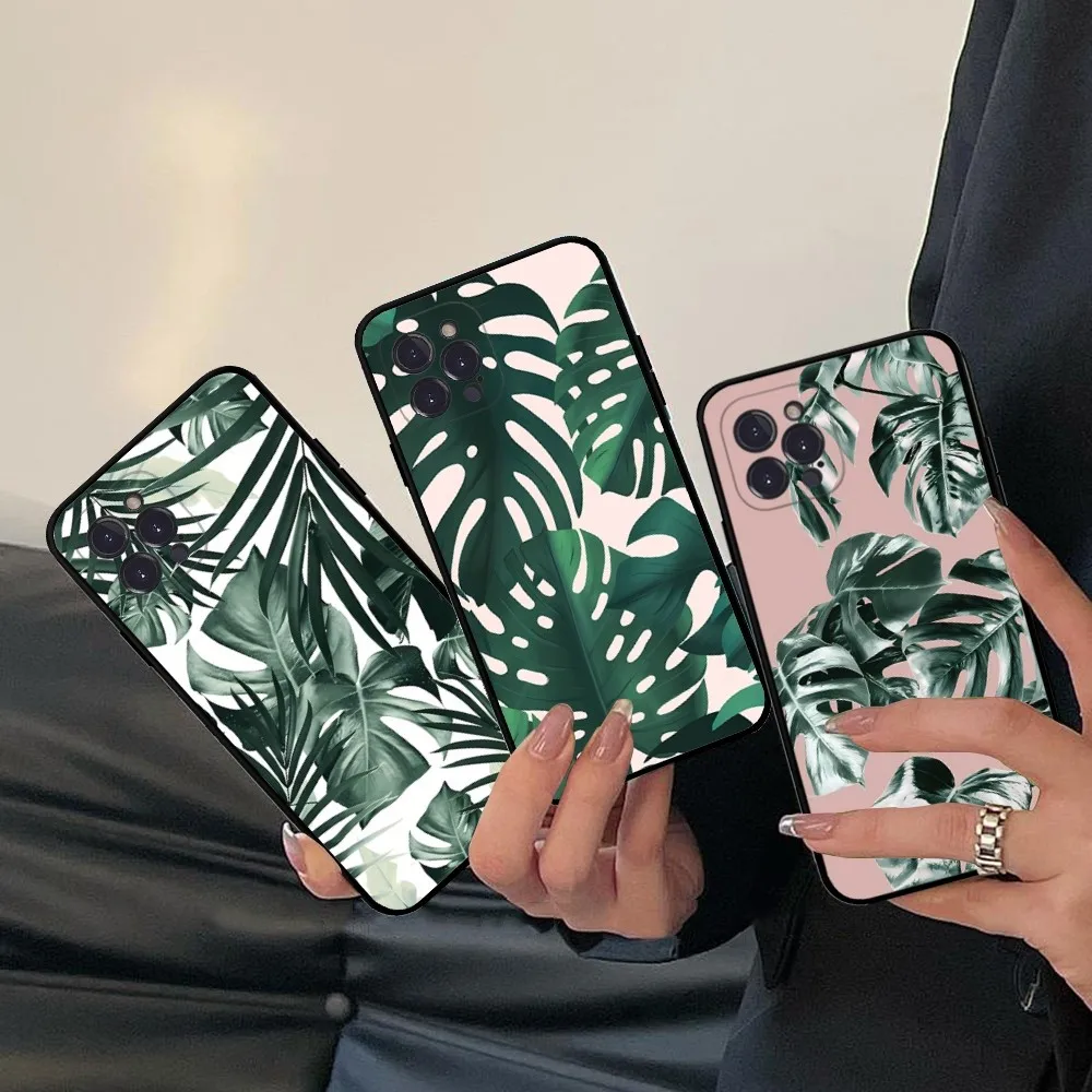 Leaves Monstera Green Phone Case Silicone Soft Per Iphone 14 13 12 11 Pro Mini Xs Max 8 7 6 Plus X Xs Xr Cover