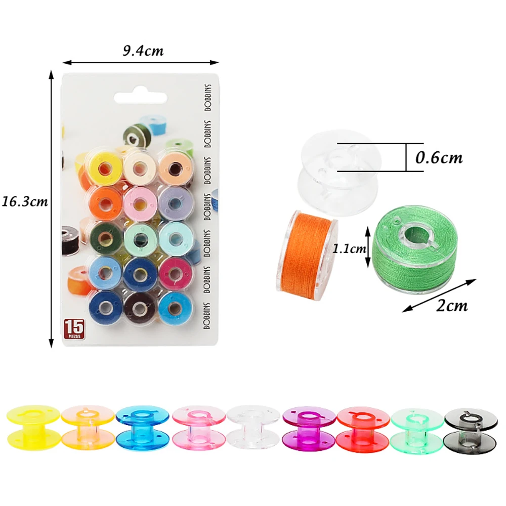 Chainho,Plastic Sewing Machine Bobbins Spools,Without Thread,DIY Sewing Tools Accessories,1Pack=15 Pieces,9 Color Available,SX03