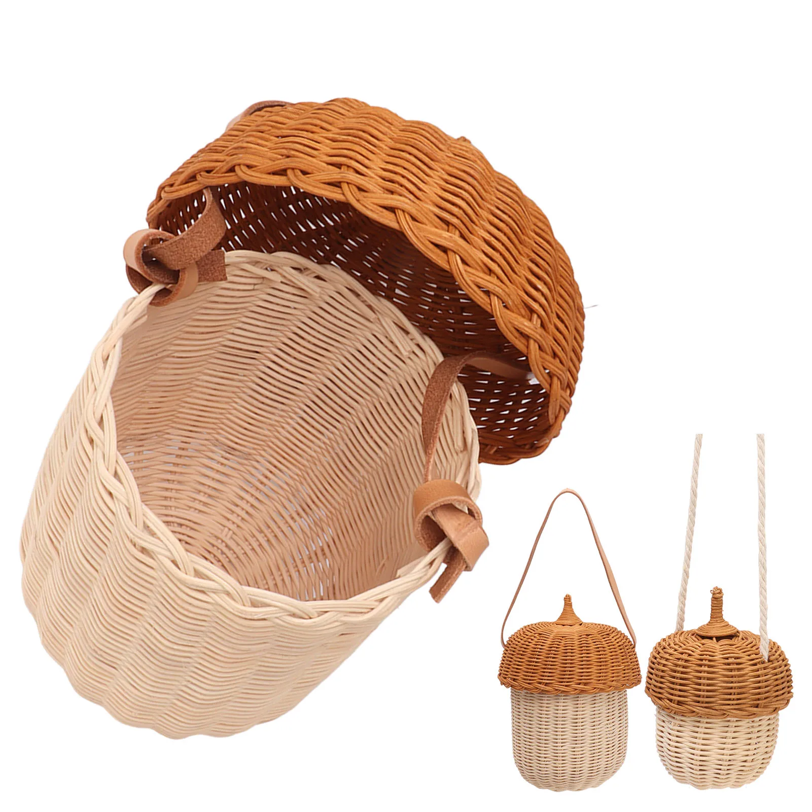 Acorn Shaped Basket Kids Rattan Storage Basket Hand Woven Decorative Acorn Shaped Basket Bag for Boys Girls Photography Props 4