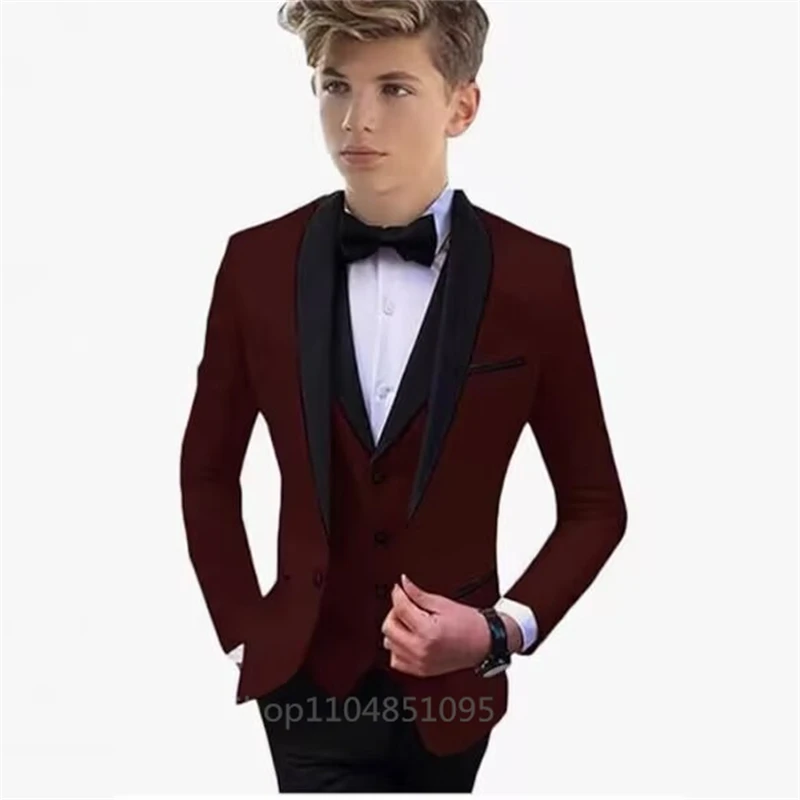 Handsome Boys Suit 3 Piece Suit Big kids Custom Suits 2-18 Years Old Wedding Tuxedo Shawl Lapel Blazer Vest Pants Set for Boys