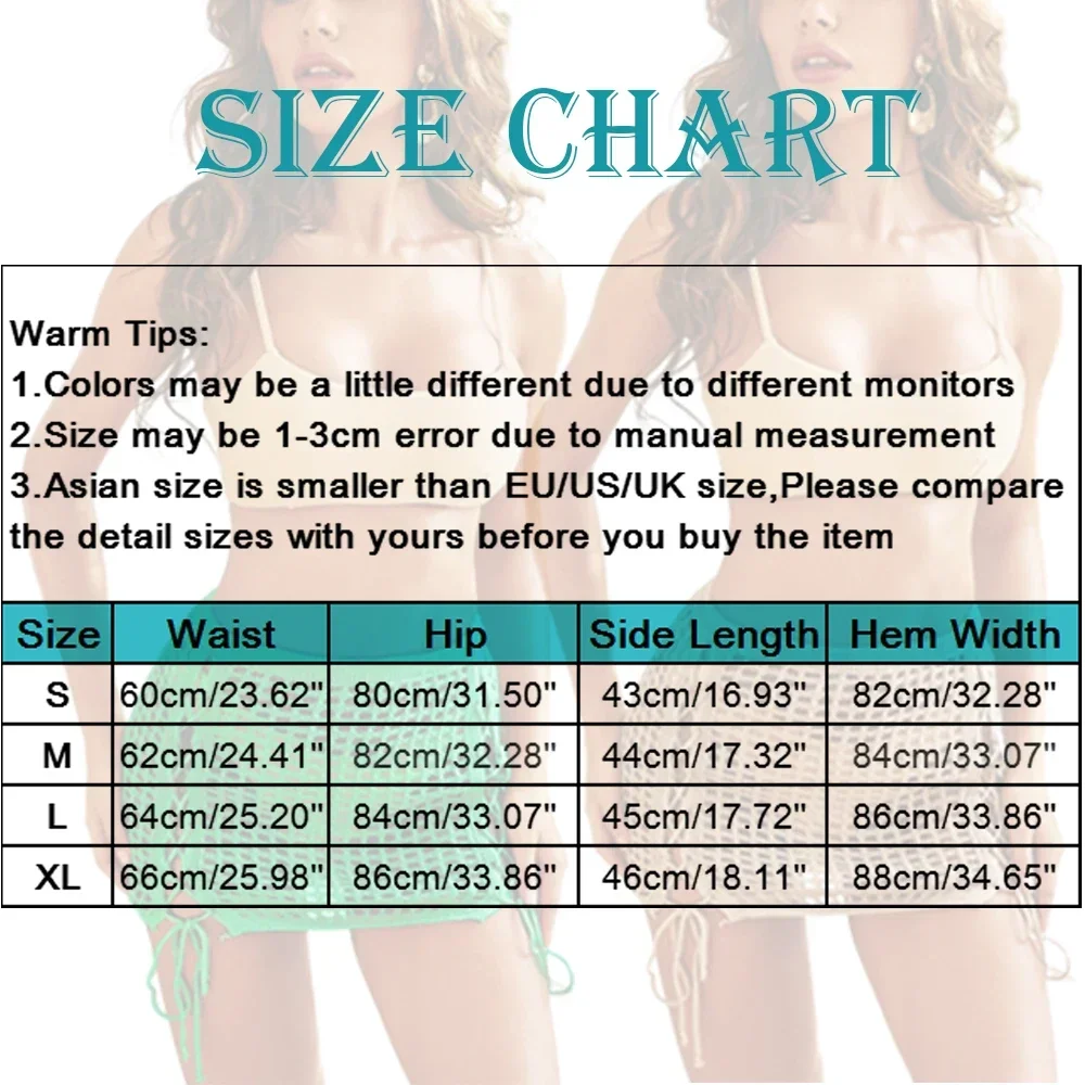 Summer Women Fishnet Bikini Cover Up Mini Skirt Ladies Swimwear Hollow Out Knitted Beach Cover-Ups Short Beach Skirts Cover-Ups