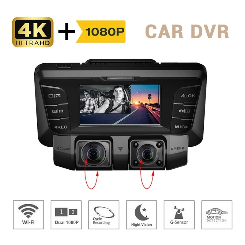4K Car Dash Cam Wifi DVR Video Camera Dual Lens Front and Cabin FHD 1080P+1080P Driving Recorder for Taxi Uber |