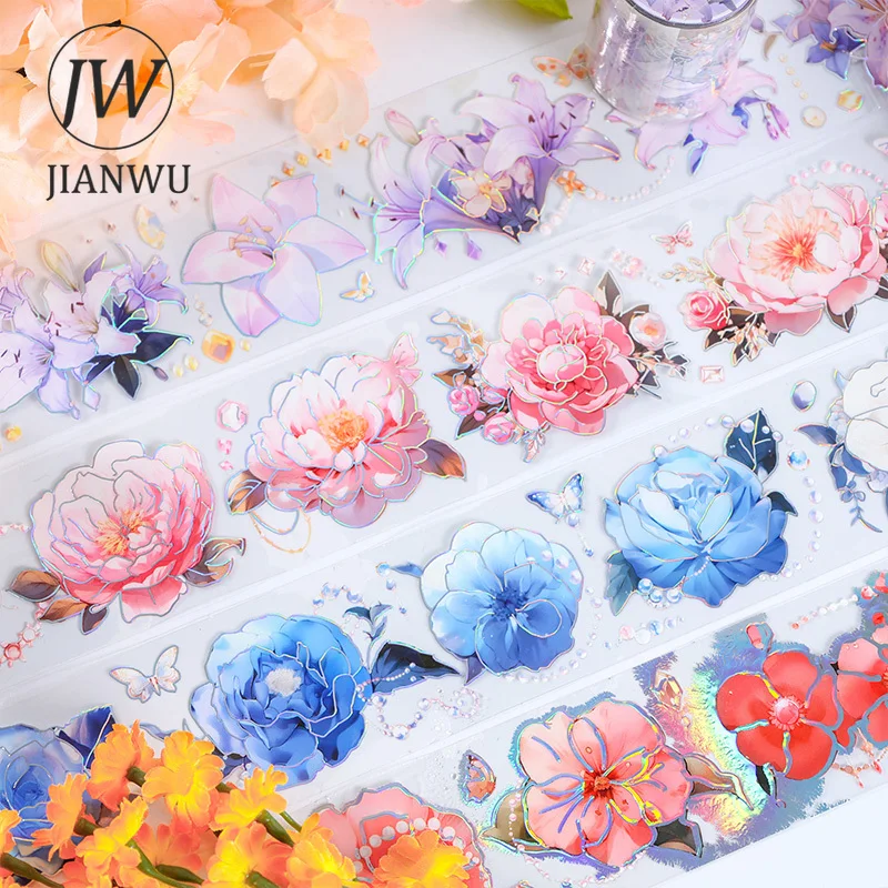 

JIANWU 50mm*200cm Huazhao Yuexi Series Vintage Flower Bronzing Material Decor PET Tape Creative DIY Journal Collage Stationery