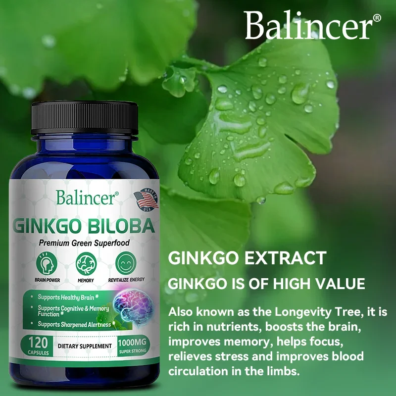 Balincer Memory and Concentration Supplement 1000mg For Clear Thinking Cognition With Ginkgo Biloba Extract Capsules