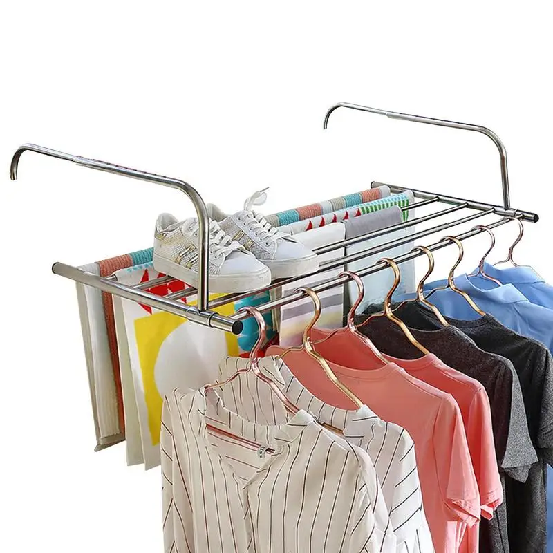 14cm Stainless steel folding drying rack balcony indoor window shoe rack balcony telescopic hanging clothes walls Balcony