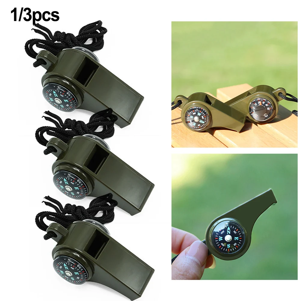 Emergency Survival Whistle 2-Pack - 3-in-1 Loud Whistle With Compass & Thermometer, 40cm Lanyard For Hiking & Camping