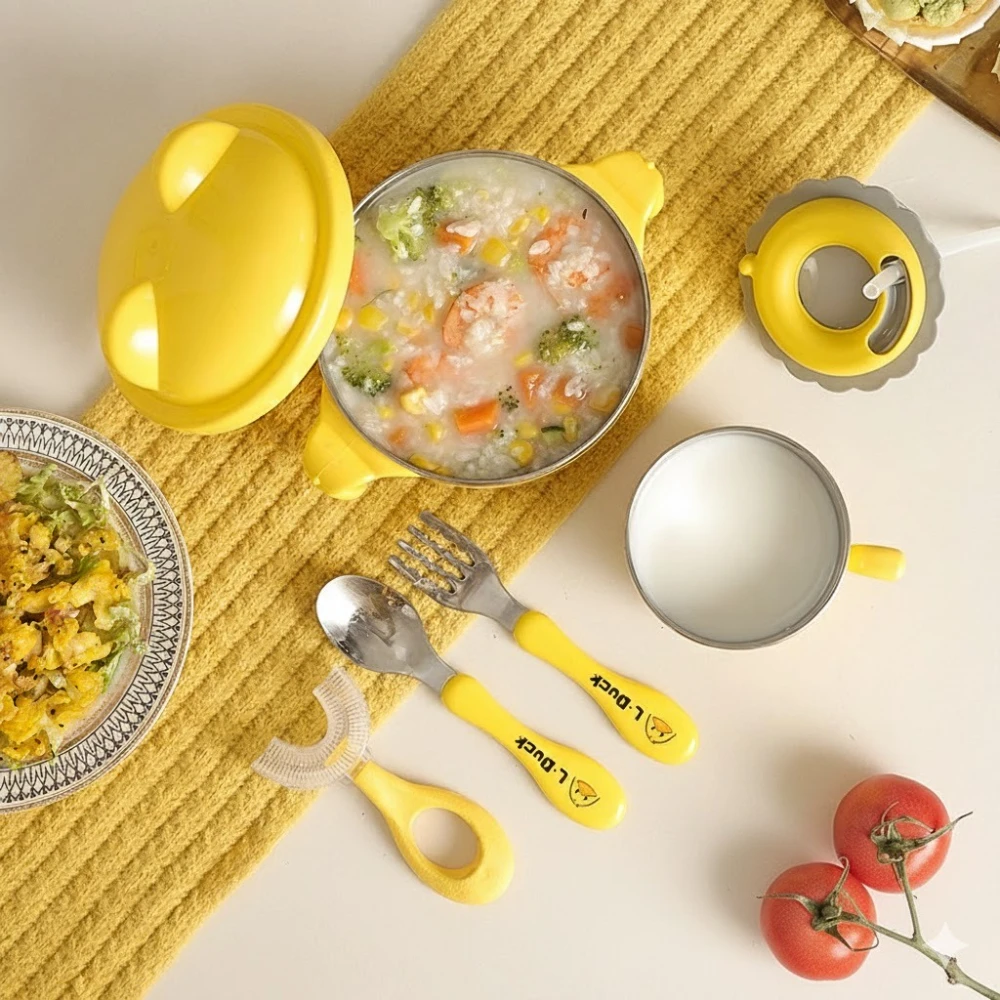 304 Stainless Steel Baby Feeding Sets Anti-Scalding Children Bowl Cup Fork Spoon Training Chopsticks Tableware Kids Accessories