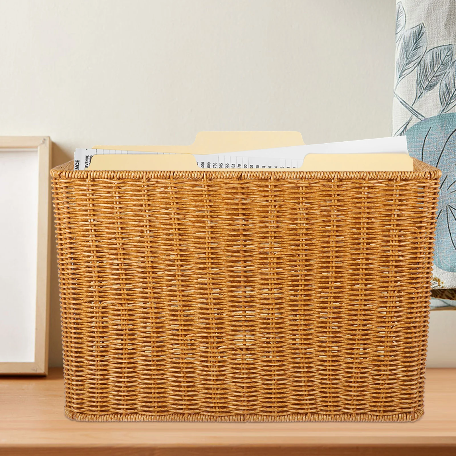 

Angoily Magazine Storage Basket Seagrass Woven File Holder Narrow Place Storage Holder Book Wicker Basket Storage Basket