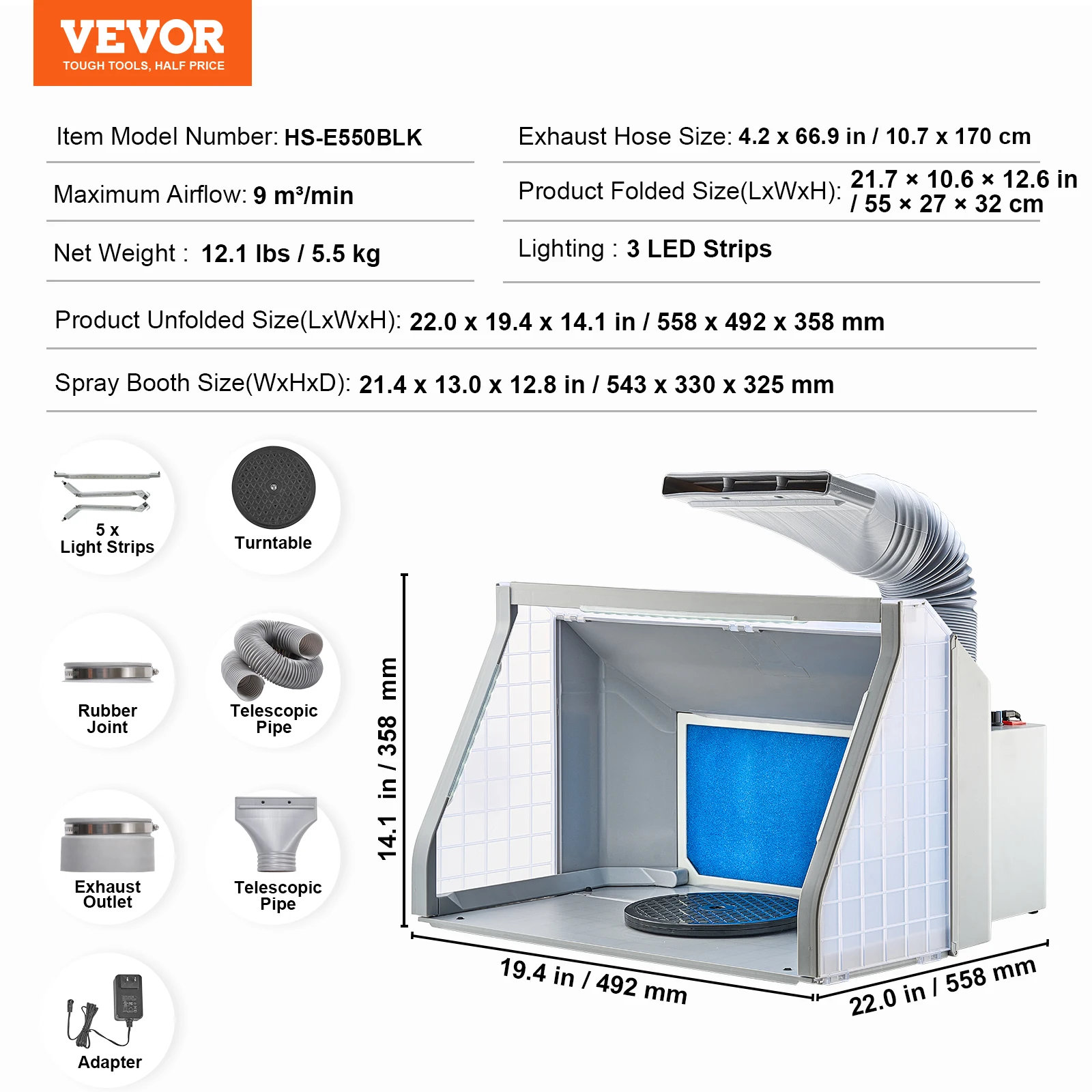 Airbrush Spray Booth Kit Dual Fans LED Lights Exhaust Hose Portable Paint