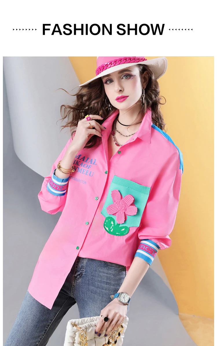 ربيع جديد جودة عالية 100% القطن المرأة طويلة الأكمام قميص فضفاض خياطة بلوزة غير رسمية للنساء