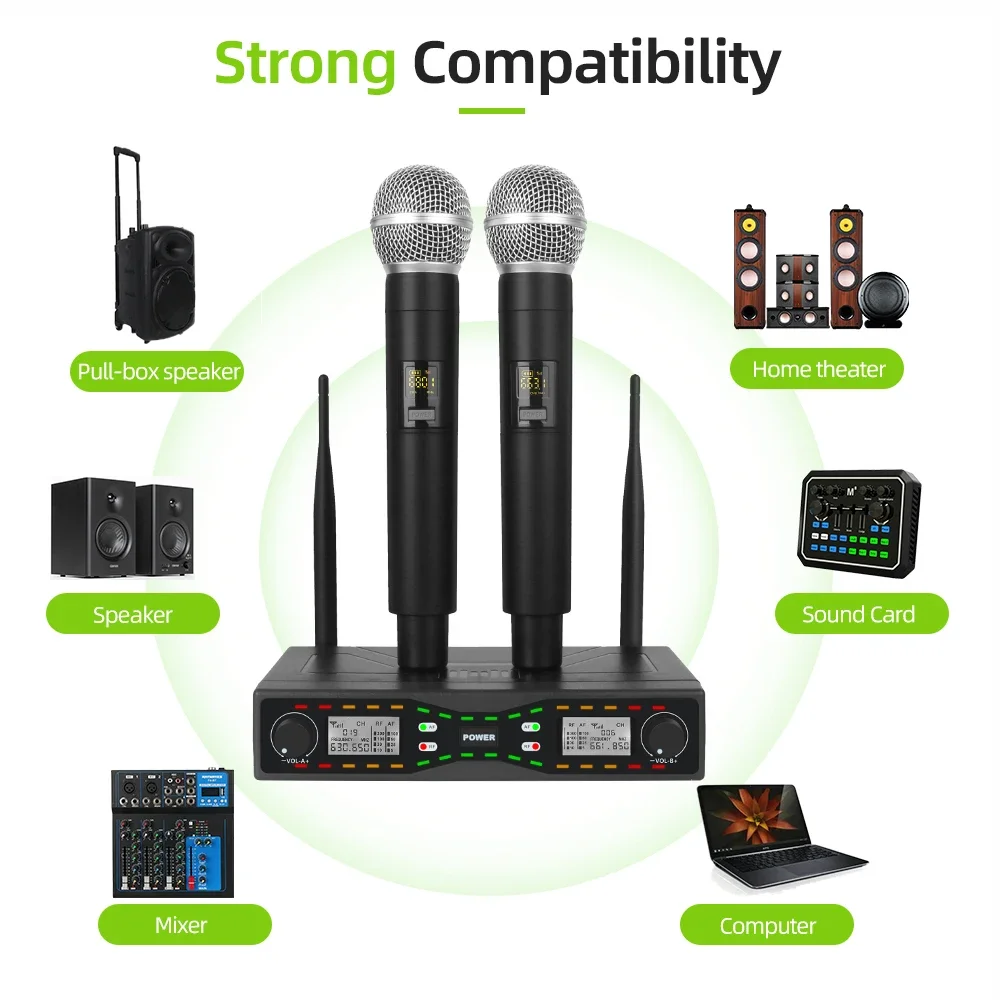 RAYHAYES RUXD8 Wireless Microphone 2 Dual Channel Professional UHF Cardioid Dynamic Handheld Microphone Mic System Karaoke
