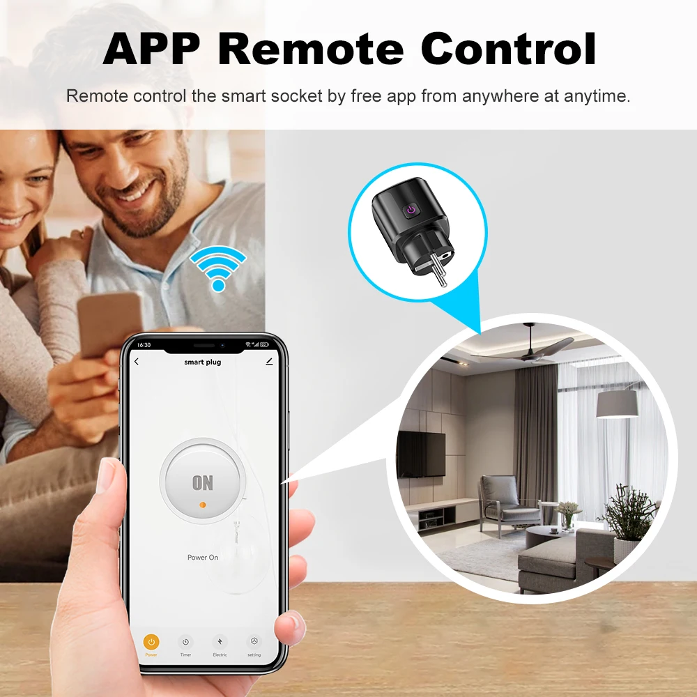 Tuya WiFi Smart Socket Plug 20A EU  with EU Electricity Statistics Timing Switch Remote Control Voice Power Outlet Alexa Google