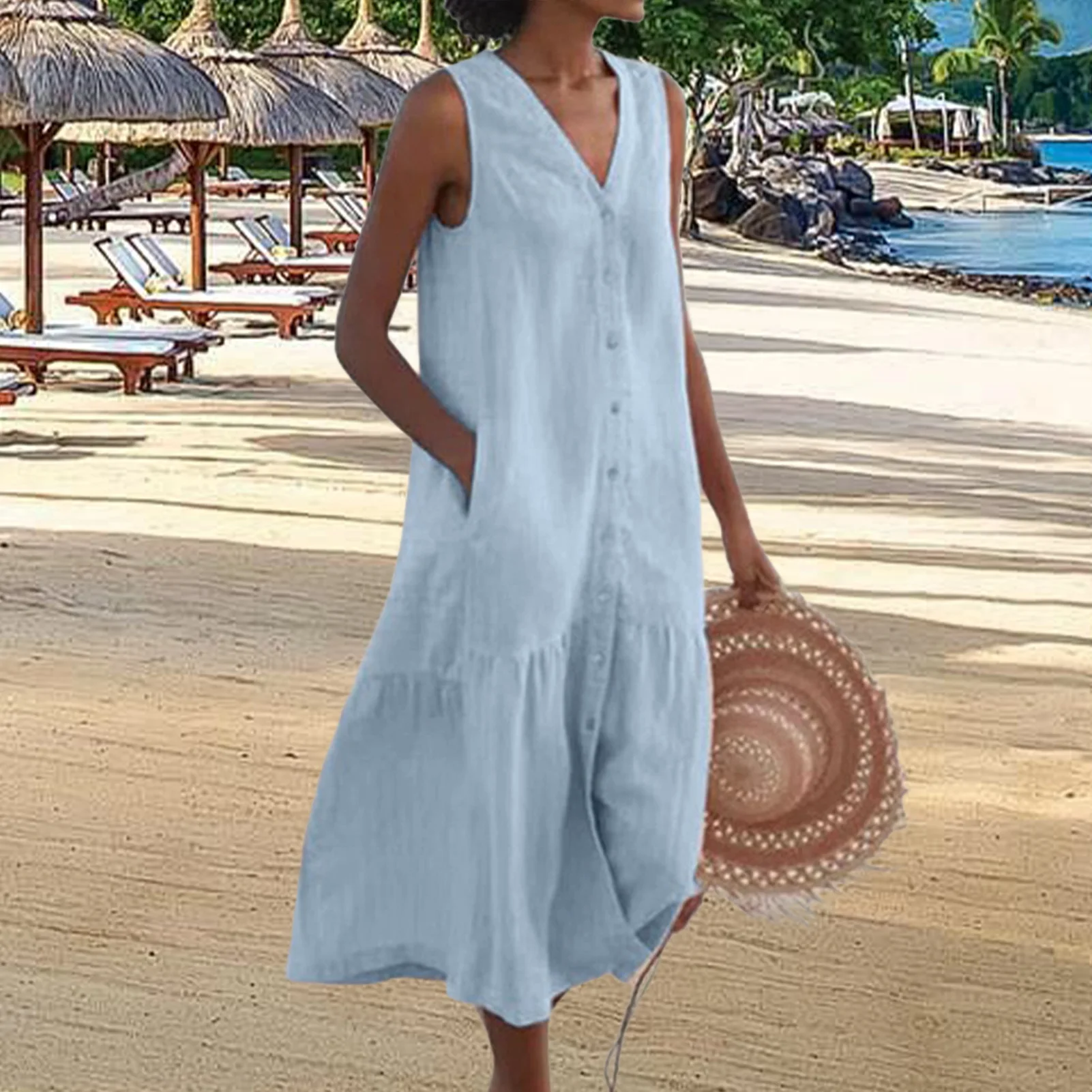 Sexy Solo Breasted Tejidos De Punto Cuello Redondo Camiseta Sin Mangas De La División Damas Vtimenta Informal - China Vtidos De Color Sólido Y MIDI El Vtido Precio