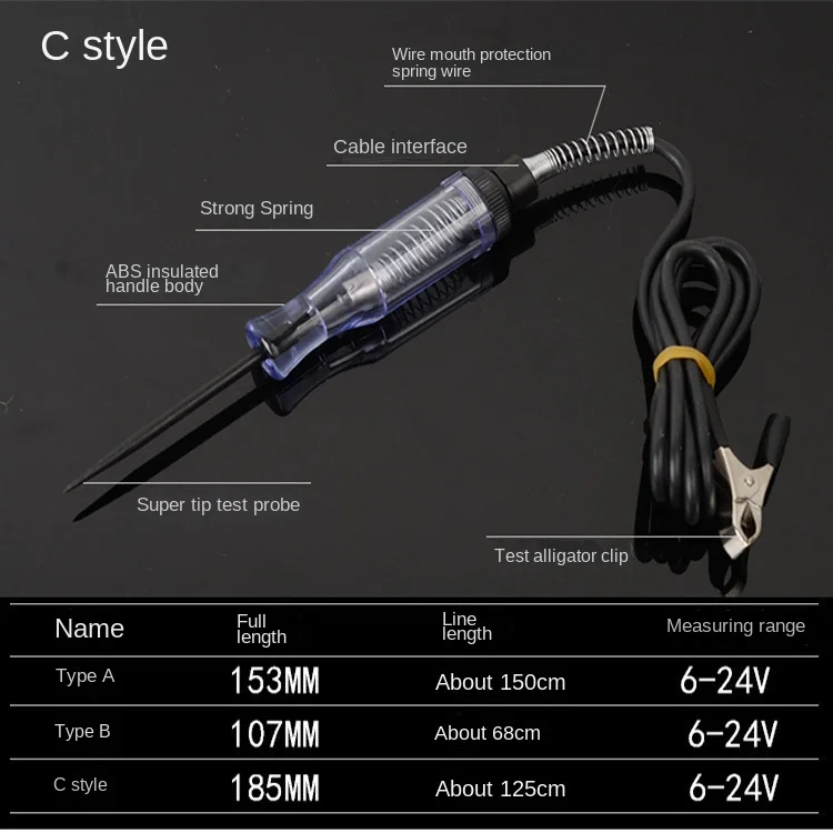 6V 12V 24V DC Car Truck Voltage Circuit Tester Digital Display Long Probe Pen Light Bulb voltage tester pen Automobile Diagnostic Tools Auto Repair