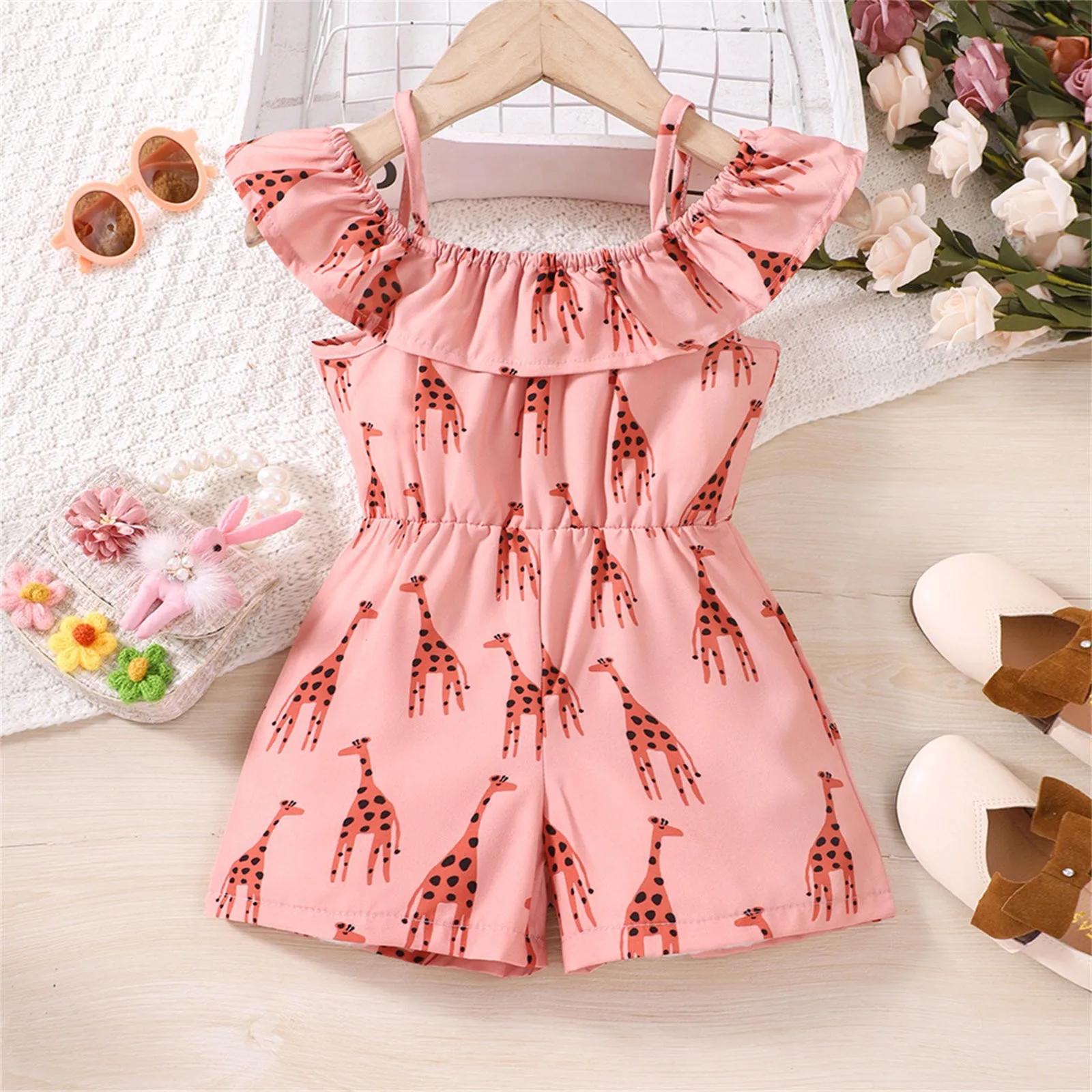 Girls Giraffe Pattern Jumpsuit Teen Wide Leg Rompers Kids Summer Casual Shorts Toddler Clothes Fall Romper Baby Girl children overalls