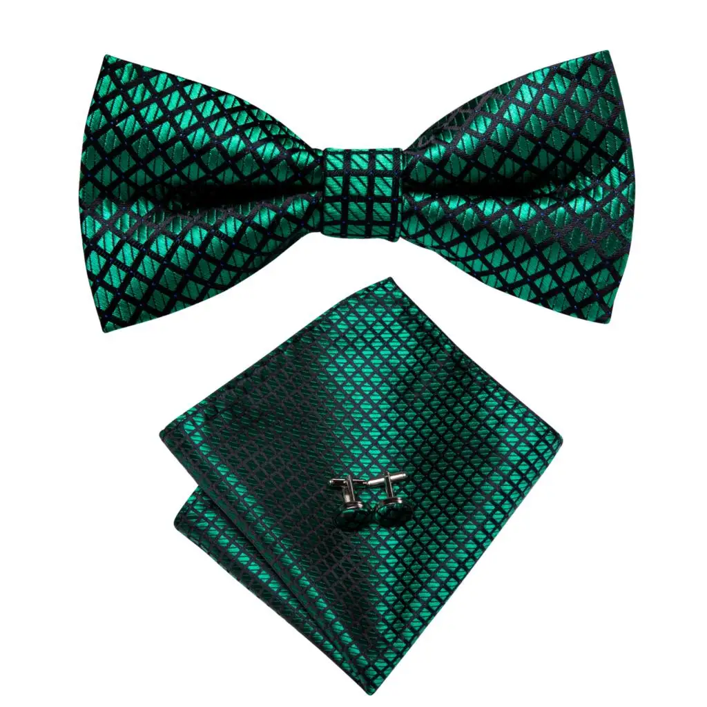 Hi-Tie Marke Seide Herren Fliege Einstecktuch Manschettenknöpfe Set Schwarz Rot Blau Gold Grün Weiß Vorgebunden Schmetterling Knoten Fliege Hochzeit Arbeit – Detail 23