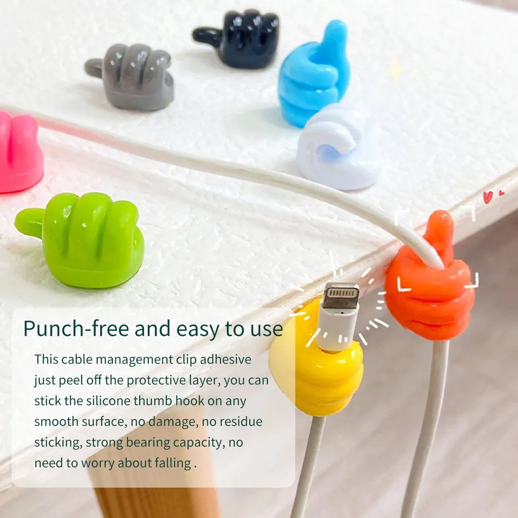 Thumb Wall Hooks For Hanging, 14pcs Self Adhesive Thumb Cable Organizer Clips No Punching Key Hook Holder Wall Hangers, Multifunctional Nails-Free