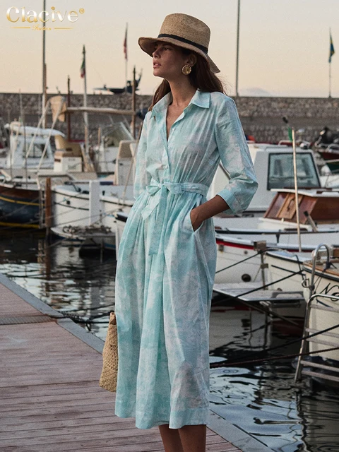Clacive moda suelta estampado vestido de mujer 2025 Casual solapa