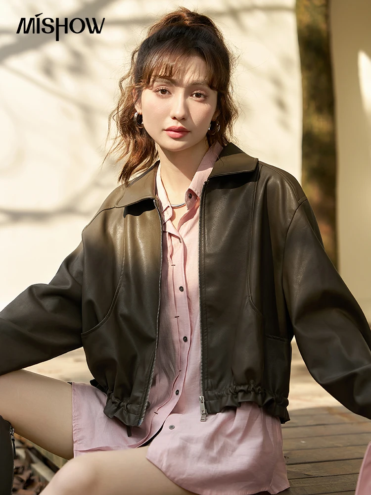 極美品/希少Shengyiheng レザーコート ラムレザー ボア ダブルジップ