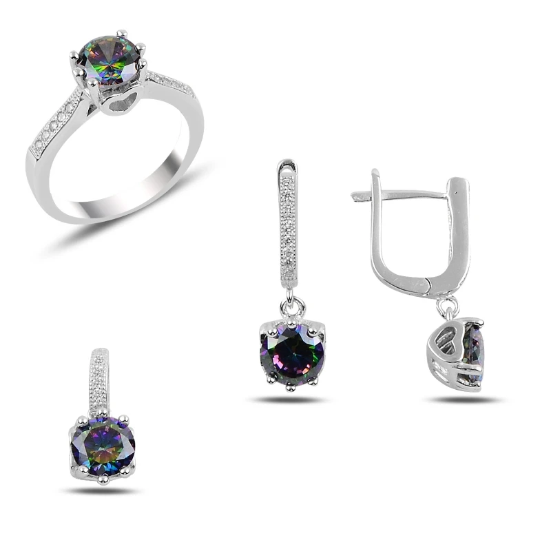 

Silver 925 Sterling Mystic Topaz Zirconia stone Engagement Set