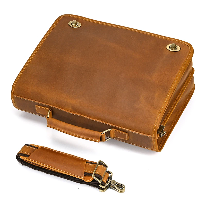 Customize Genuine Leather Laptop Bag Business Travel Briefcase Shoulder Bag Dual Use Men Leather Bags For Office Work Tote Bag 6