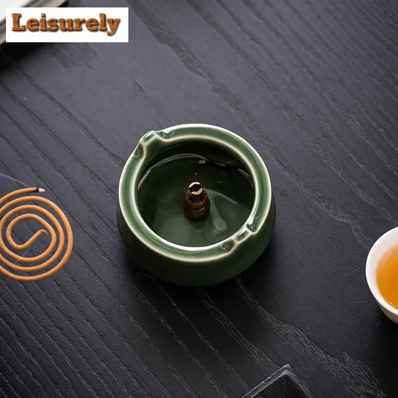 Relief Bamboo Charm Ceramic Incense Burner Chinese Tripod Thread Aroma Insertion Seat Home Indoor Small Aromatherapy Furnace