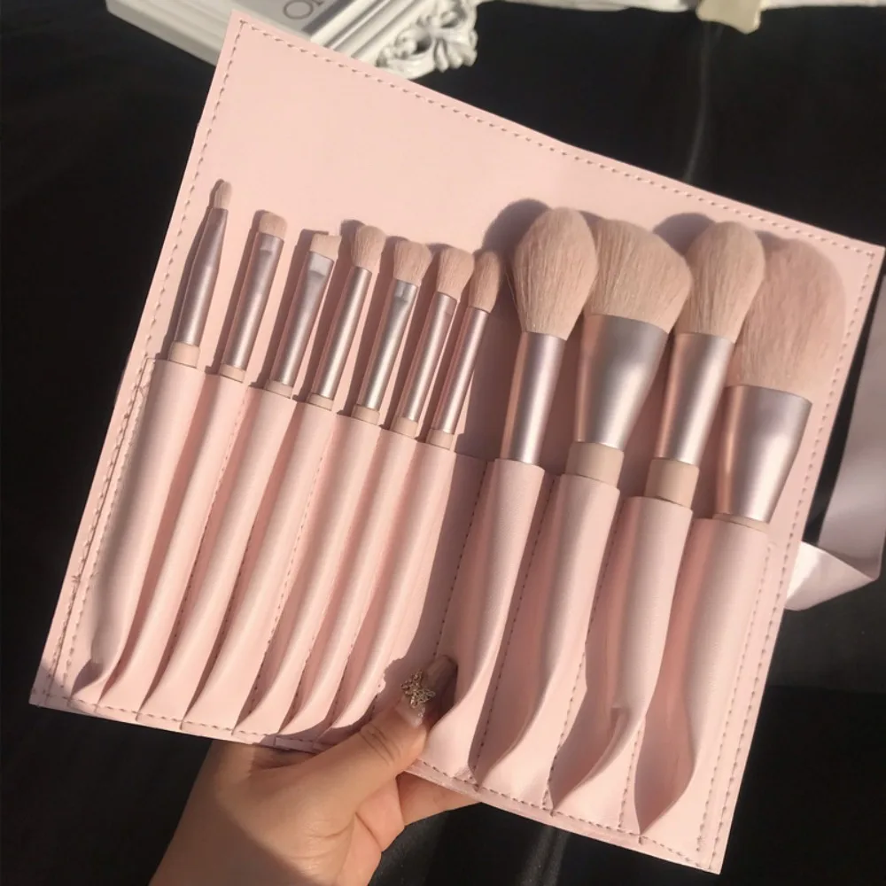 11pcs With Storage Bag Pink Makeup Brushes Set Soft-bristled Brush Wood Handle Foundation Brush Professional High Rebound