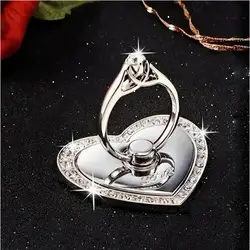 Diamond Heart Cell Phone Ring Holder Stand with 360° Rotation and Finger Grip Kickstand (Silvery)
