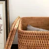 Hand-Woven Rattan Laundry Basket with Cover Large Clothing Sundry Books Primary Color Storage Basket Home Supplies 4