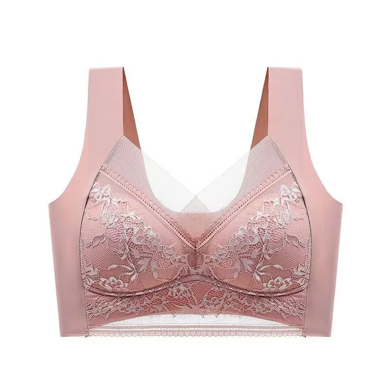 Sexy Lace Bras for Women Perspective Full Cup Solid Color Brassiere V-Neck Seamless Crop Top Female Push Up Breathable Lingerie
