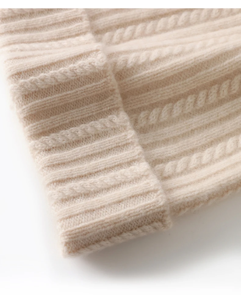 Wintermütze aus 100 % reinem Kaschmir, modisch, verdickt, warm, Gehörschutz, Kopfmütze, vielseitig einsetzbar, gestrickt, Bommel, Strickmütze – Detail 10