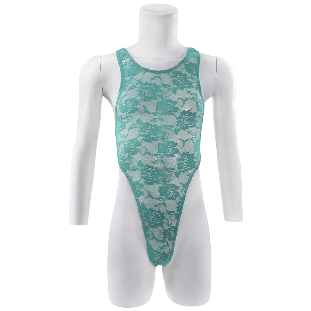 Men Sexy Bodysuit Lace Sleeveless Leotard Jumpsuit Tank Slimming Undershirt Sissy Underwear Gays Sex Love Bodycon